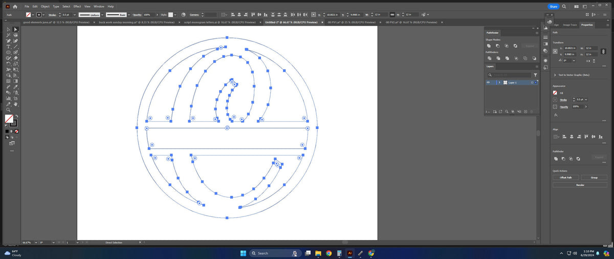 Split Letter C Script Monogram vector paths in design software (photo 5)