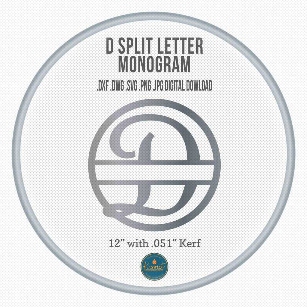 Split Letter D Script Monogram DXF/SVG design preview with file details (photo 3)