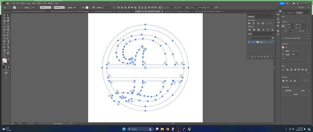 Split Letter D Script Monogram vector paths in design software (photo 4)