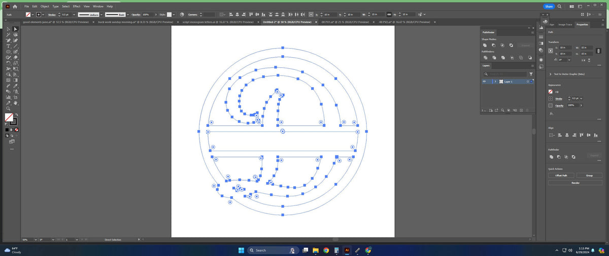 Split Letter D Script Monogram vector paths in design software (photo 4)