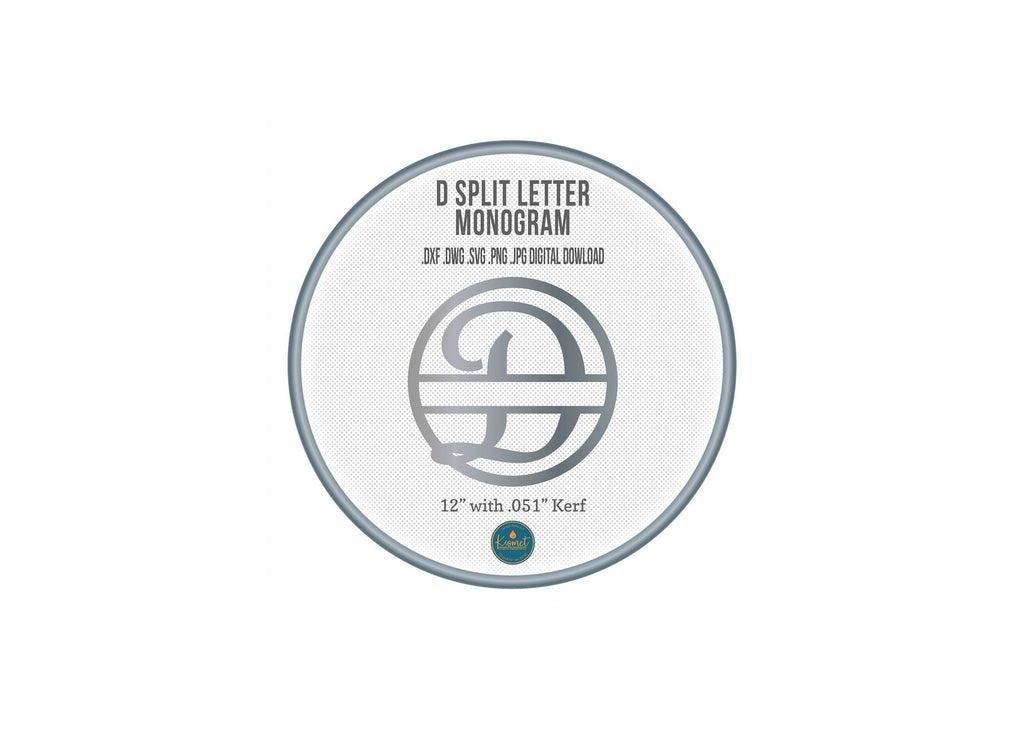 Split Letter D Script Monogram DXF/SVG design preview with file details