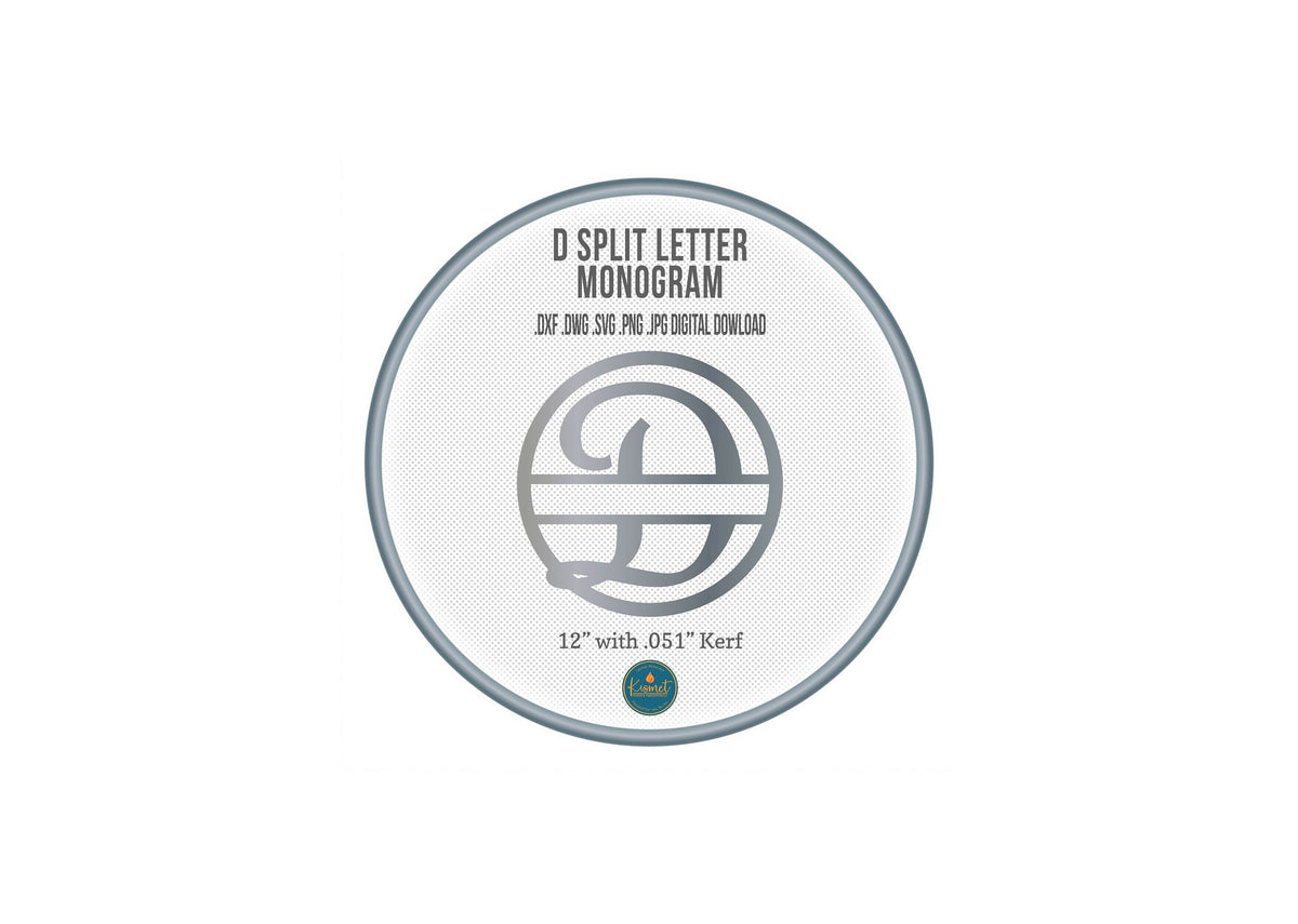 Split Letter D Script Monogram DXF/SVG design preview with file details