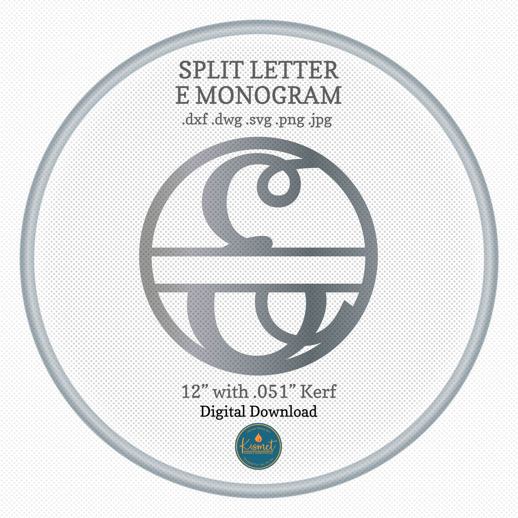 Split Letter E Script Monogram DXF/SVG design preview with file details (photo 2)