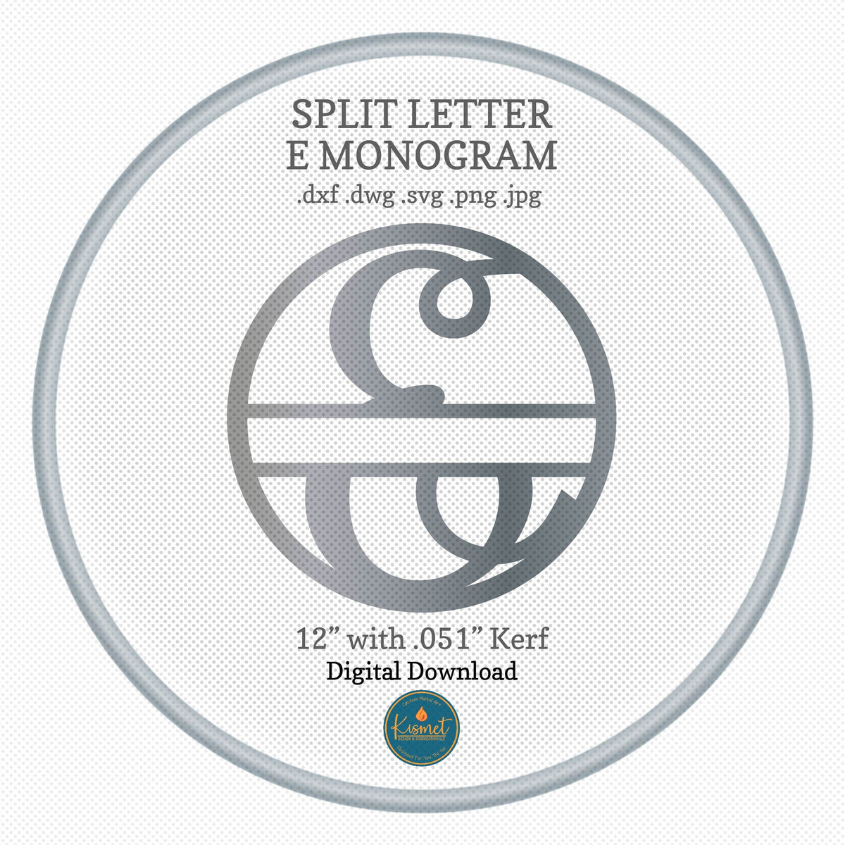 Split Letter E Script Monogram DXF/SVG design preview with file details (photo 2)