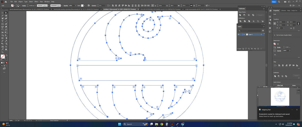 Split Letter E Script Monogram vector paths in design software (photo 5)