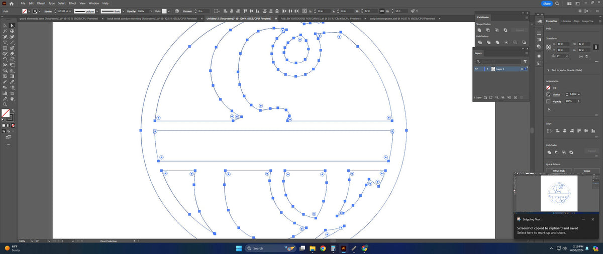 Split Letter E Script Monogram vector paths in design software (photo 5)