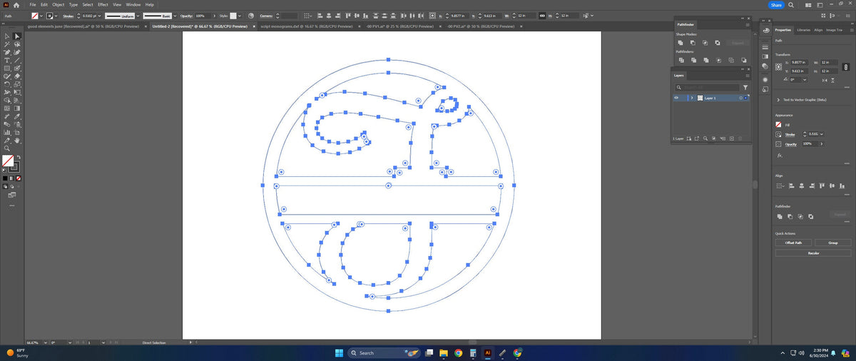 Split Letter F Script Monogram vector paths in design software (photo 4)
