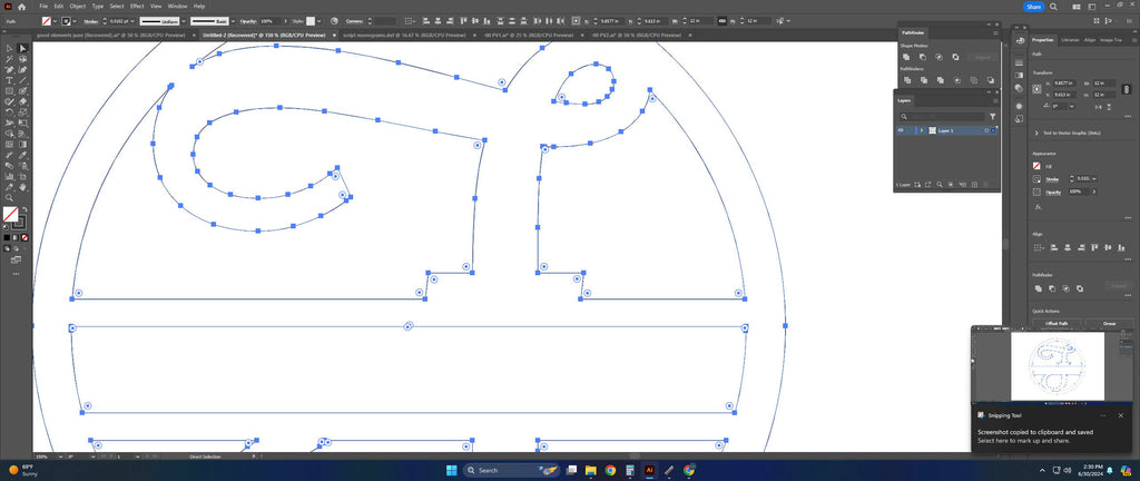 Split Letter F Script Monogram vector paths in design software (photo 6)