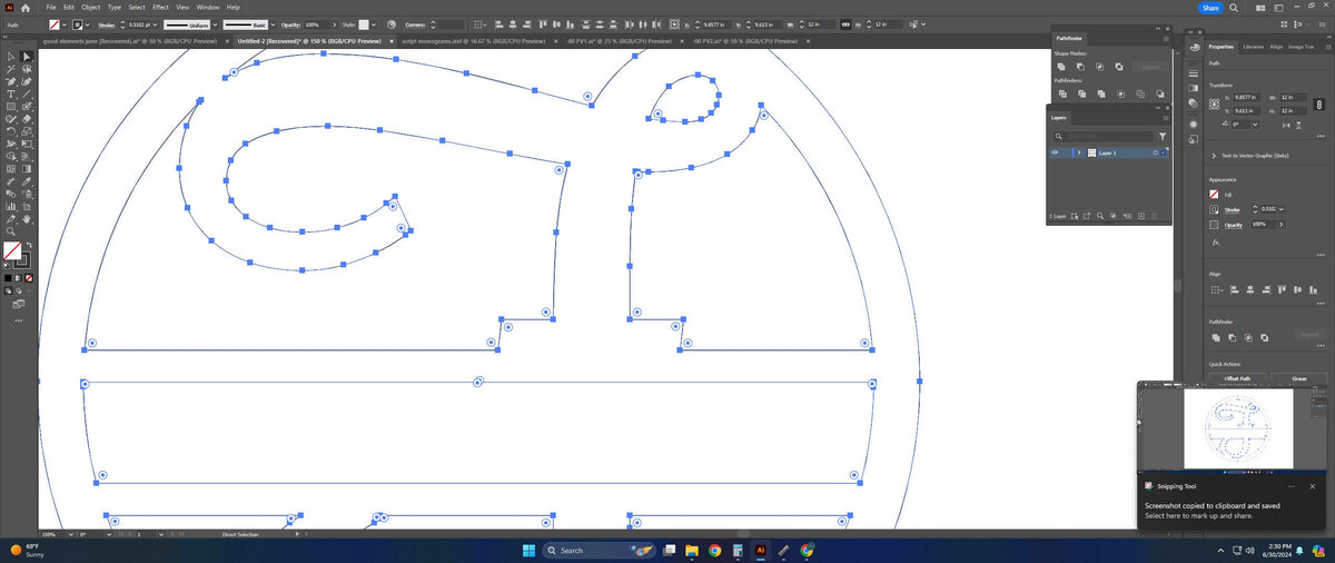 Split Letter F Script Monogram vector paths in design software (photo 6)