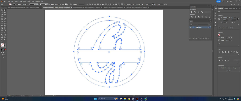 Split Letter G Script Monogram vector paths in design software (photo 4)