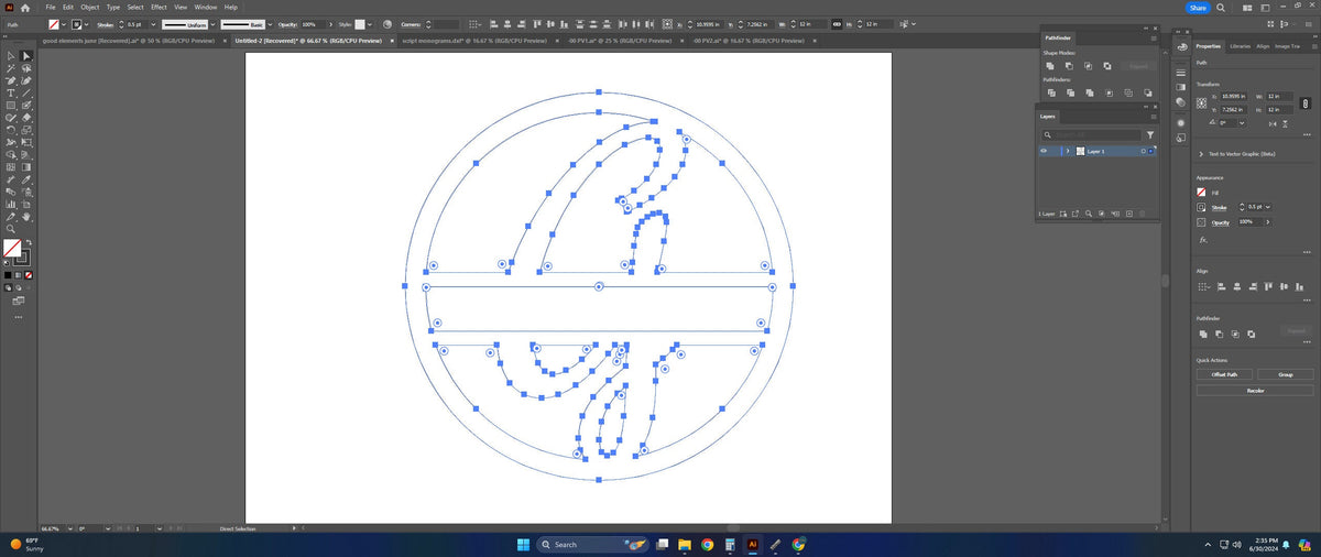 Split Letter G Script Monogram vector paths in design software (photo 4)