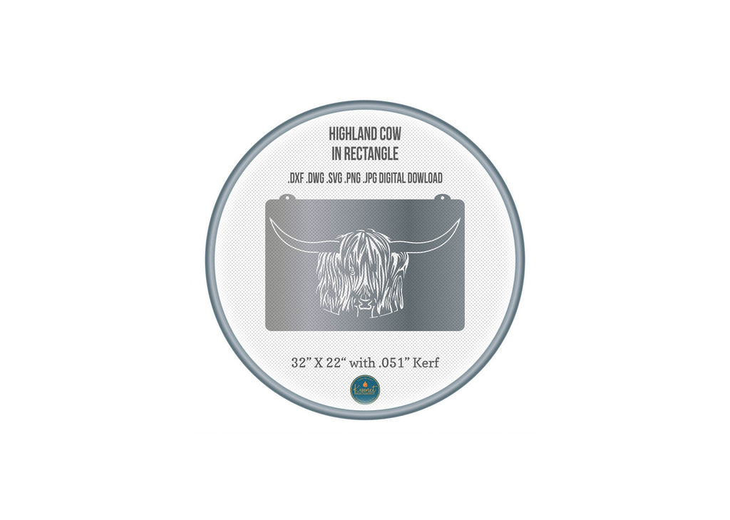 Highland Cow Rectangle Panel DXF/SVG design preview with file details