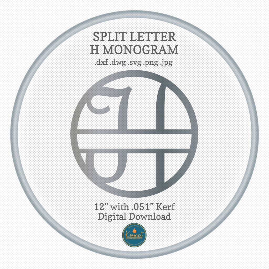 Split Letter H Script Monogram DXF/SVG design preview with file details (photo 3)