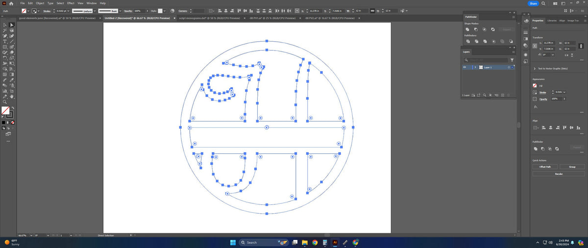 Split Letter H Script Monogram vector paths in design software (photo 4)