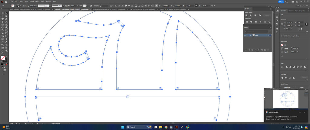 Split Letter H Script Monogram vector paths in design software (photo 6)