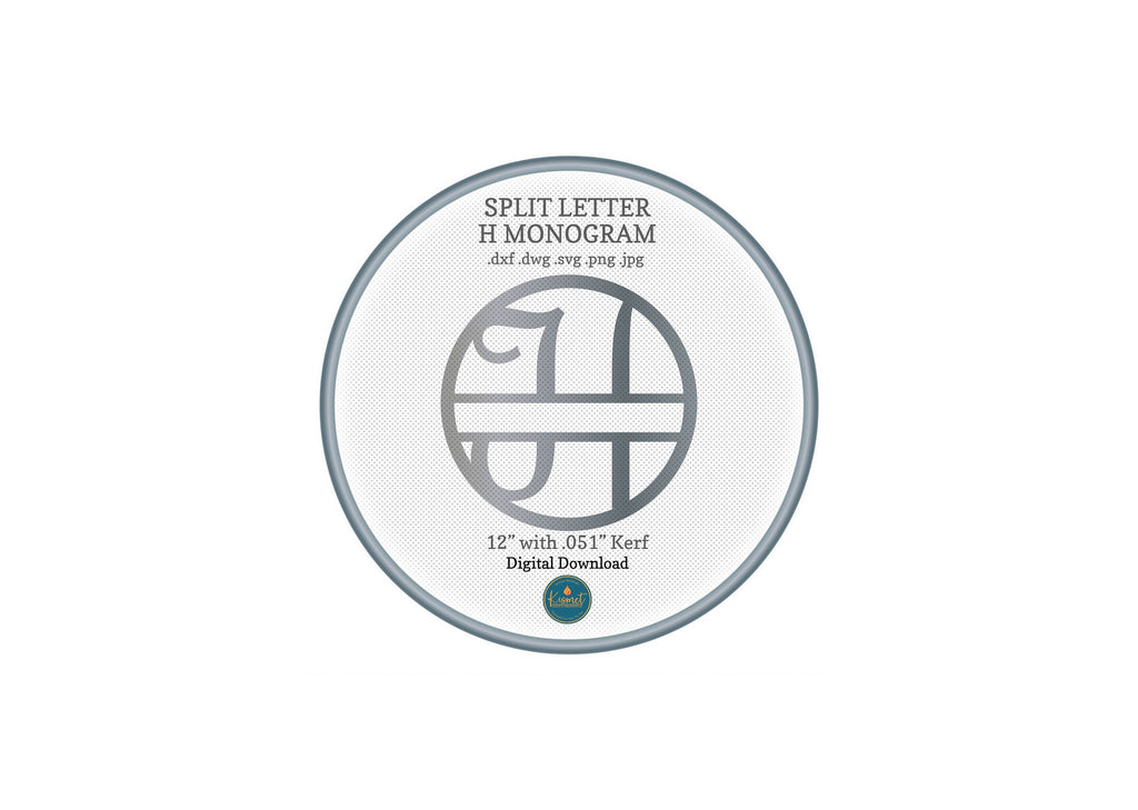 Split Letter H Script Monogram DXF/SVG design preview with file details