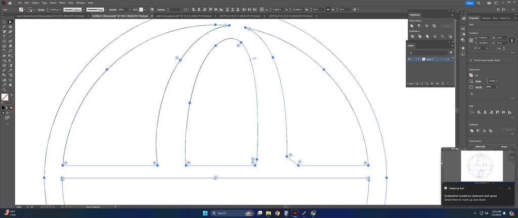 Split Letter J Script Monogram vector paths in design software (photo 7)