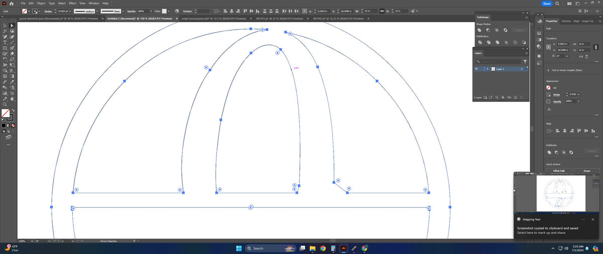 Split Letter J Script Monogram vector paths in design software (photo 7)