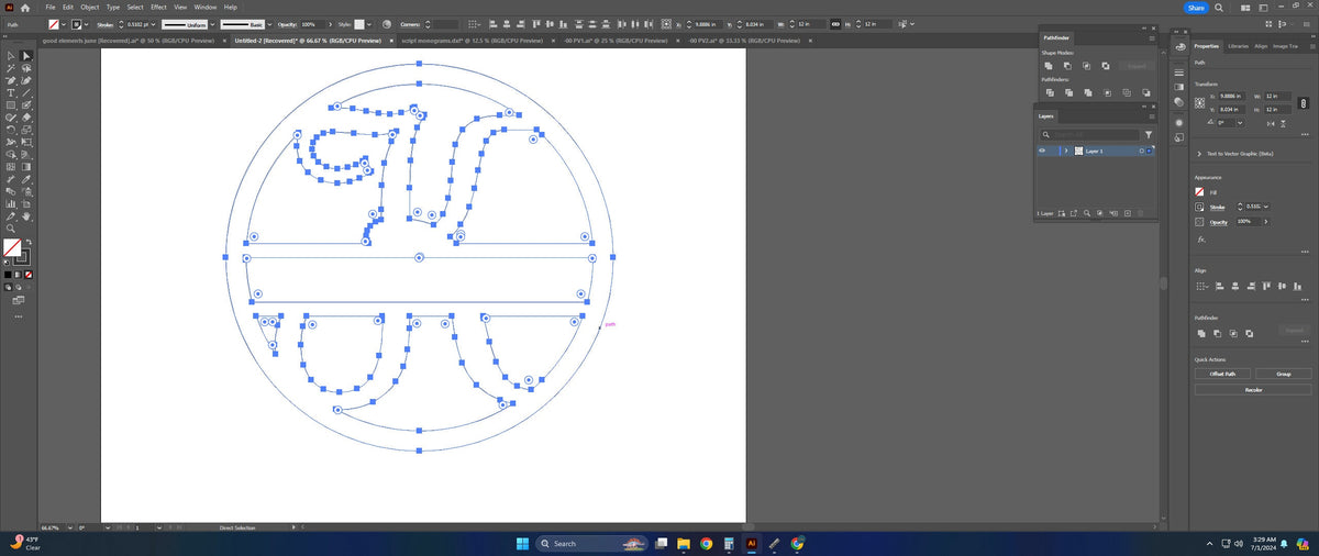 Split Letter K Script Monogram vector paths in design software (photo 4)