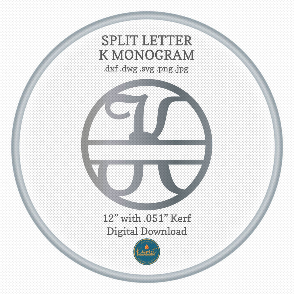 Split Letter K Script Monogram DXF/SVG design preview with file details (photo 3)