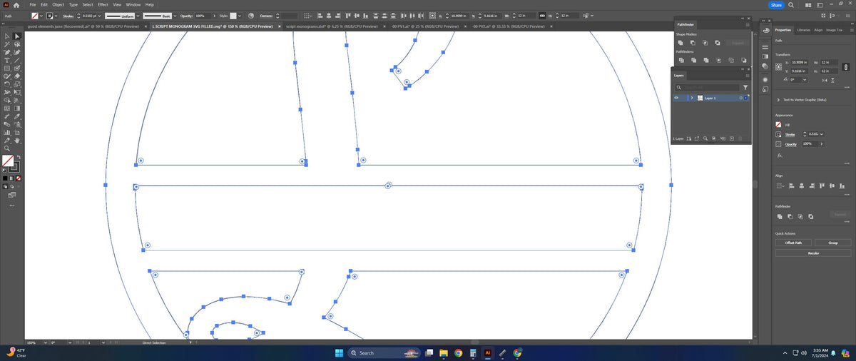 Split Letter L Script Monogram vector paths in design software (photo 4)