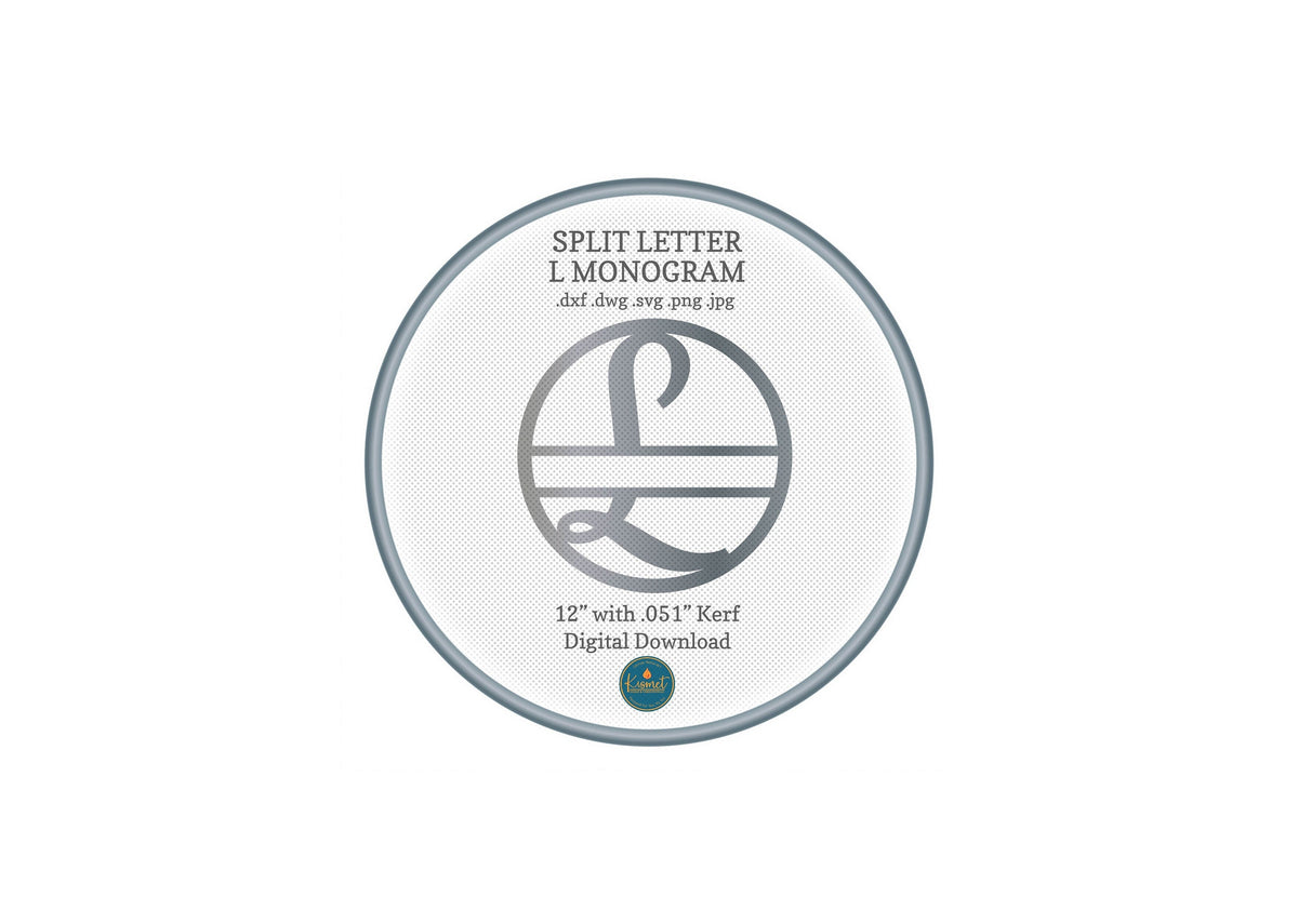 Split Letter L Script Monogram DXF/SVG design preview with file details