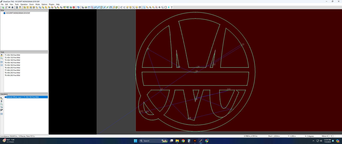 Split Letter M Script Monogram vector paths in design software (photo 4)
