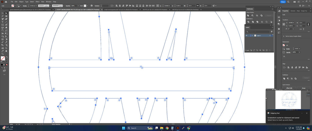 Split Letter M Script Monogram vector paths in design software (photo 8)