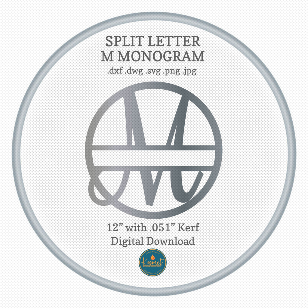 Split Letter M Script Monogram DXF/SVG design preview with file details (photo 3)
