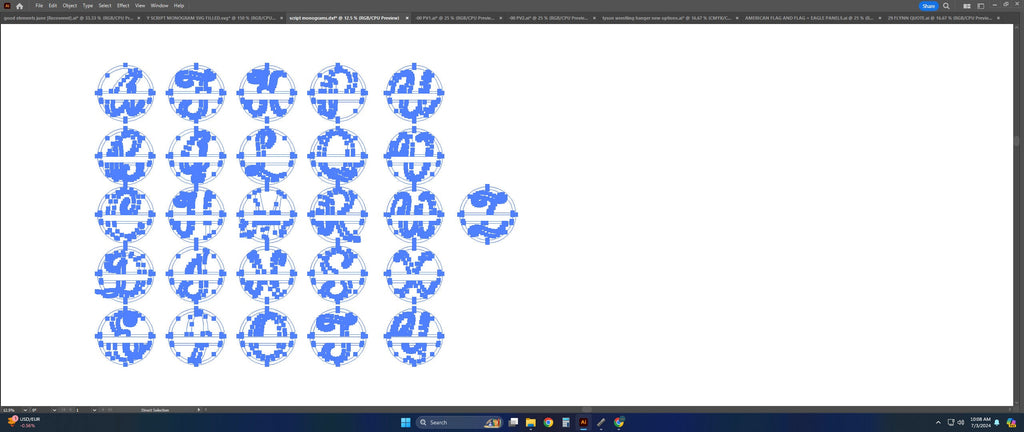 A–Z Split Letter Monograms vector paths in design software