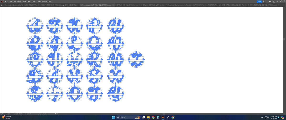 A–Z Split Letter Monograms vector paths in design software