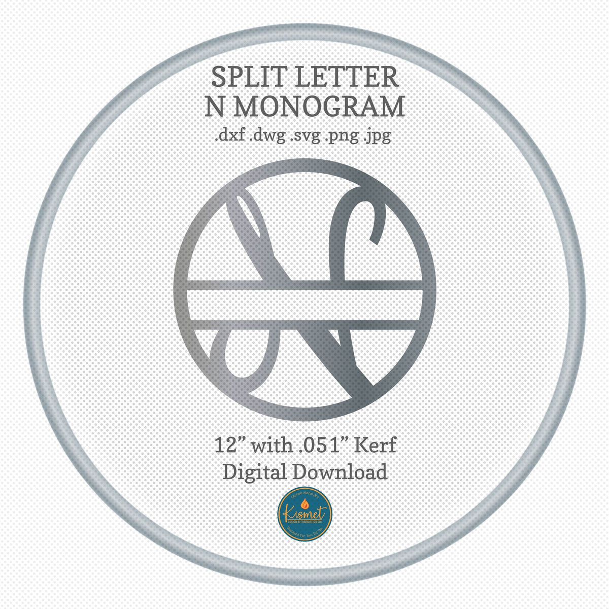 Split Letter N Script Monogram DXF/SVG design preview with file details (photo 3)