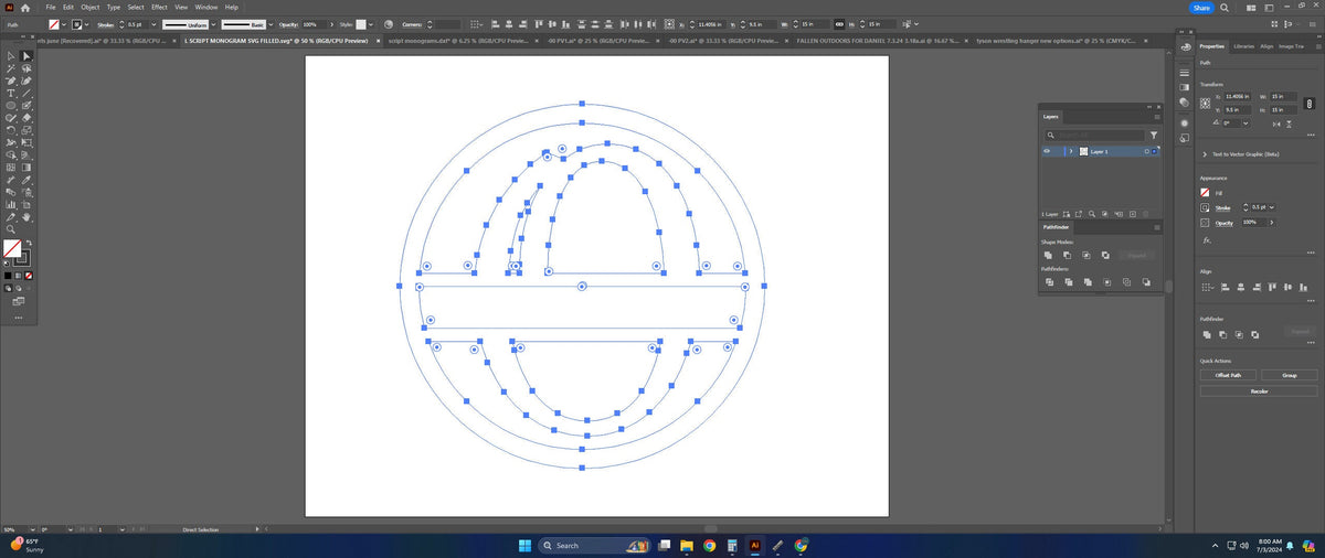 Split Letter O Script Monogram vector paths in design software (photo 4)
