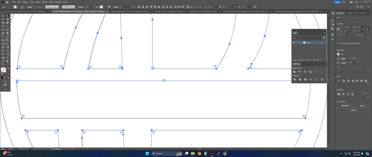 Split Letter P Script Monogram vector paths in design software (photo 4)