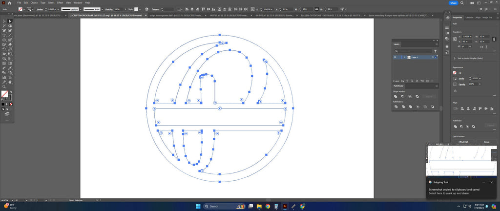 Split Letter P Script Monogram vector paths in design software (photo 6)