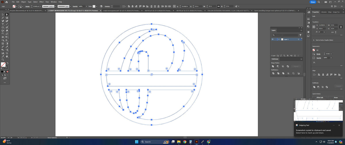 Split Letter P Script Monogram vector paths in design software (photo 6)