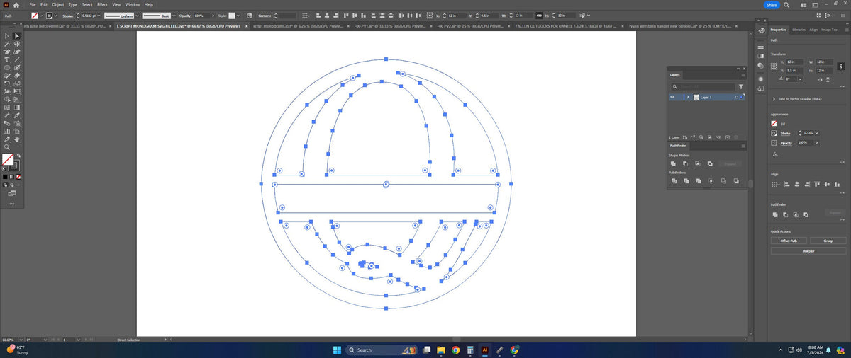 Split Letter Q Script Monogram vector paths in design software (photo 5)