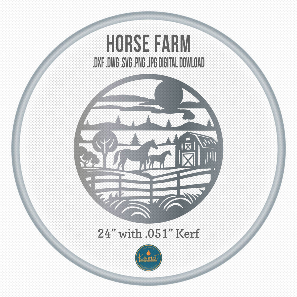 Horse Farm Pasture Scene DXF/SVG design preview with file details (photo 4)