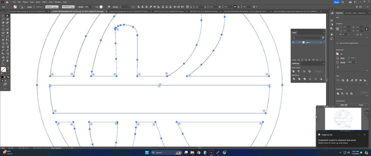 Split Letter R Script Monogram vector paths in design software (photo 6)