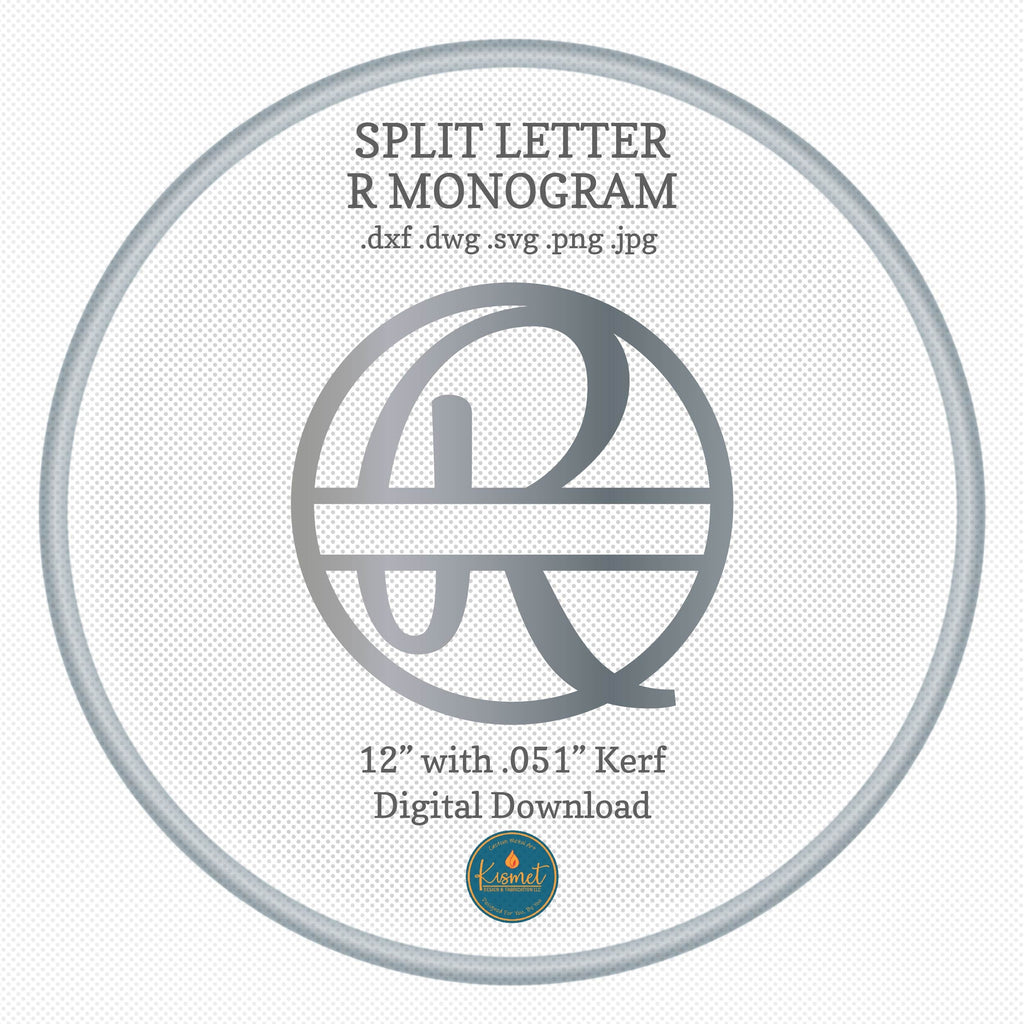 Split Letter R Script Monogram DXF/SVG design preview with file details (photo 3)