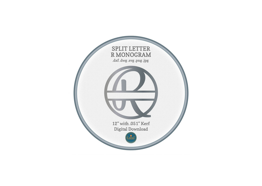 Split Letter R Script Monogram DXF/SVG design preview with file details
