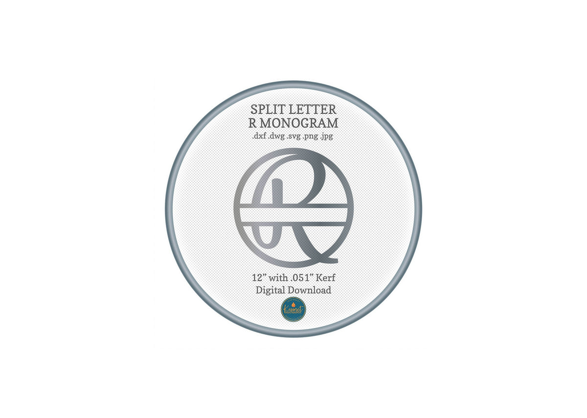 Split Letter R Script Monogram DXF/SVG design preview with file details