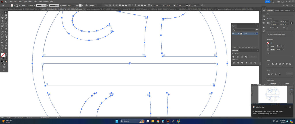 Split Letter T Script Monogram vector paths in design software (photo 3)