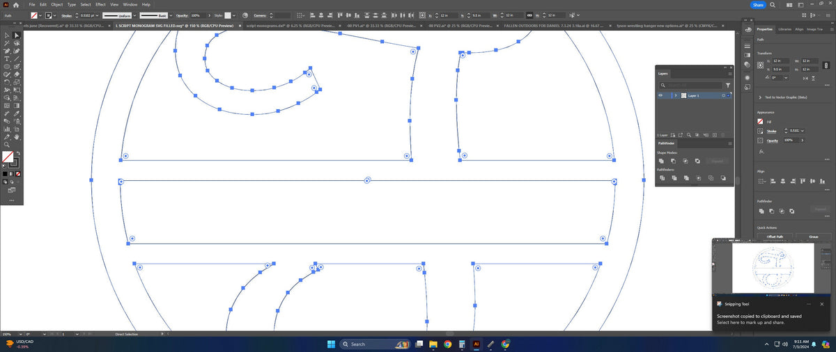 Split Letter T Script Monogram vector paths in design software (photo 3)