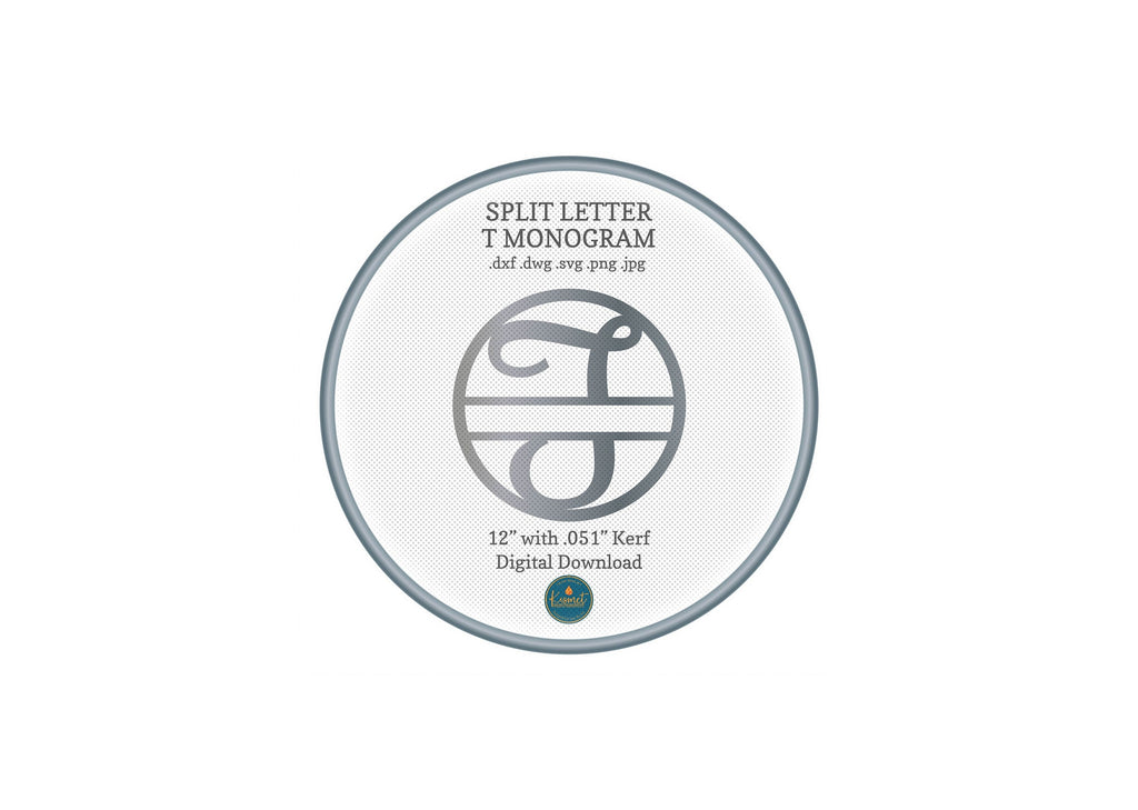 Split Letter T Script Monogram DXF/SVG design preview with file details