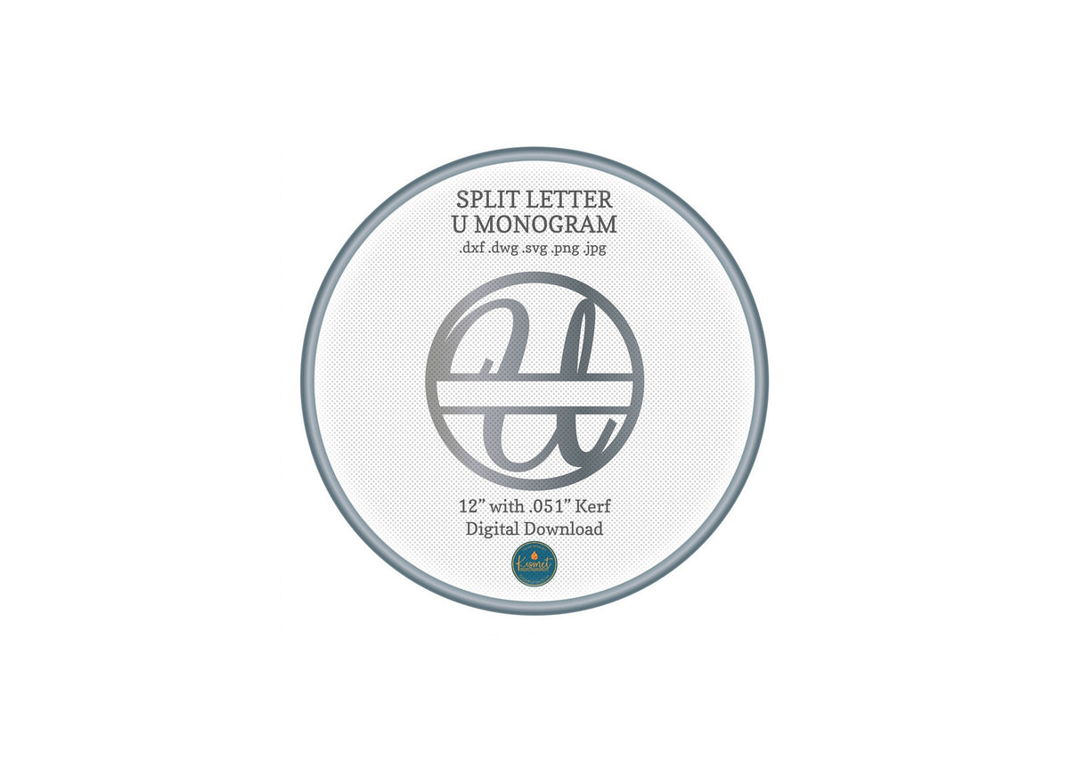 Split Letter U Script Monogram DXF/SVG design preview with file details