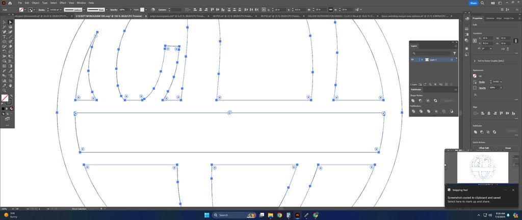 Split Letter V Script Monogram vector paths in design software (photo 3)