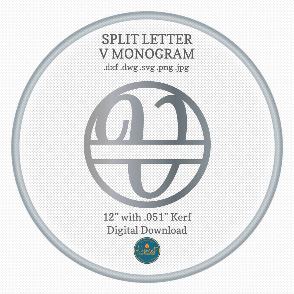 Split Letter V Script Monogram DXF/SVG design preview with file details (photo 8)
