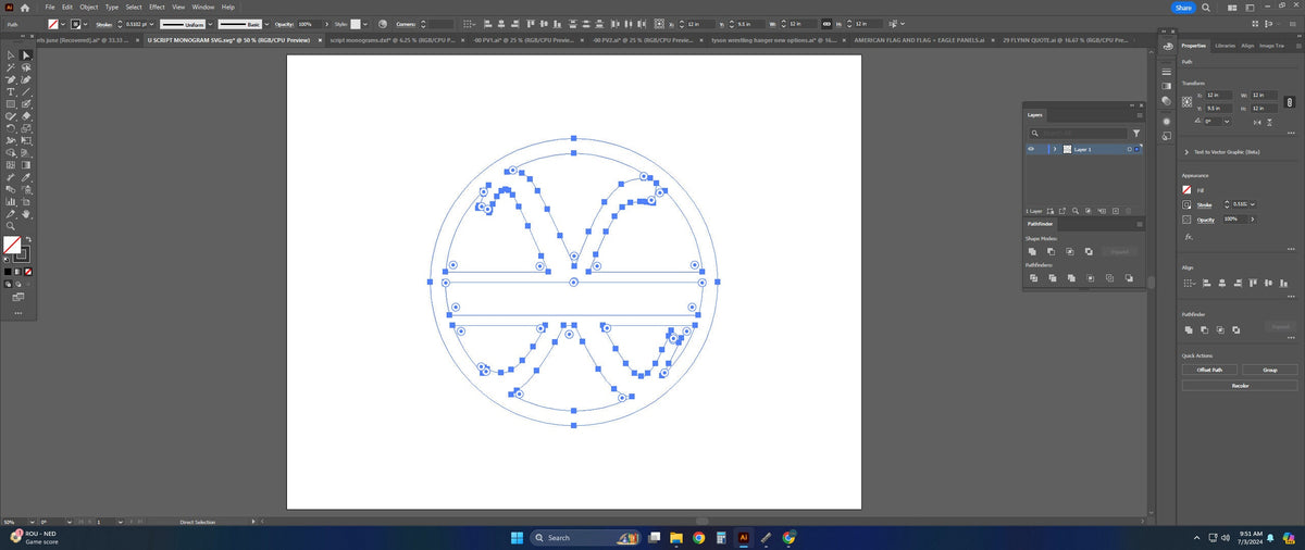 Split Letter X Script Monogram vector paths in design software (photo 4)