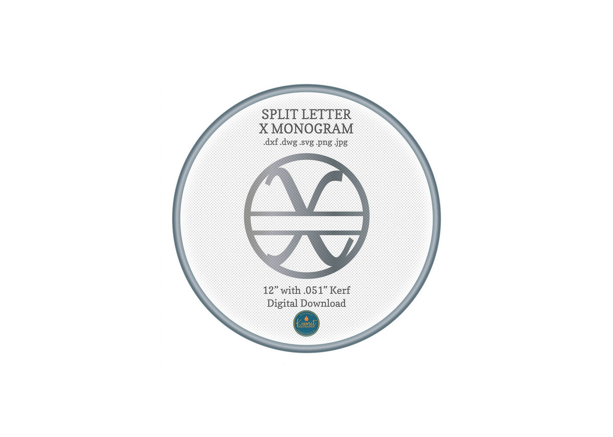 Split Letter X Script Monogram DXF/SVG design preview with file details